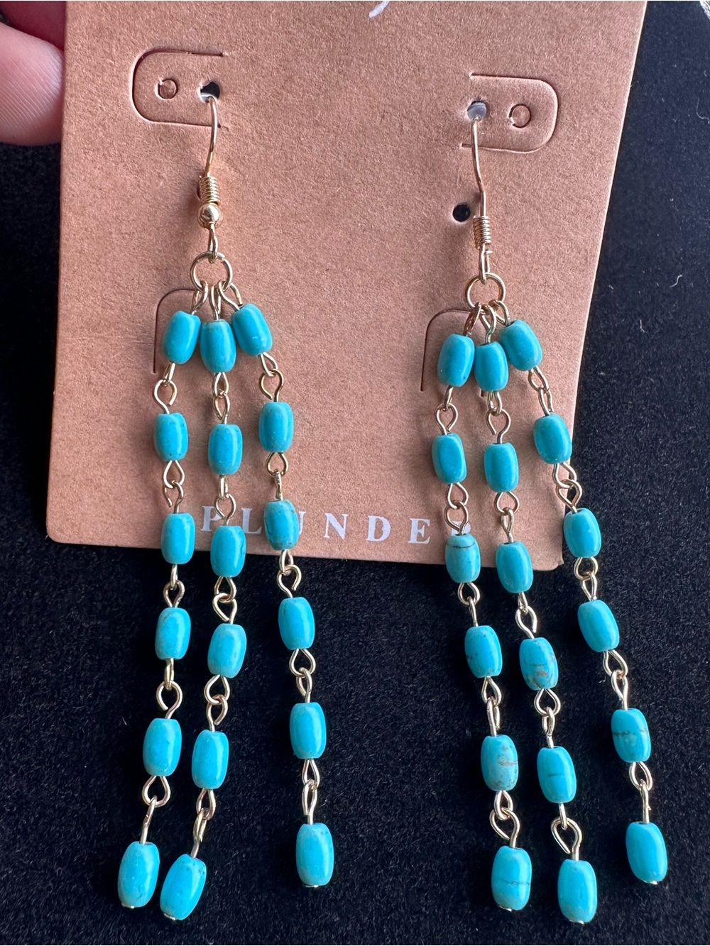 Turquoise Colored Beaded 3 strand Boho Western Drop Earrings